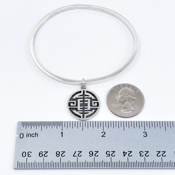 Vintage Sterling Silver Allan Adler Chinese Prosperity Symbol Bangle Bracelet 8" - Picture 8 of 8